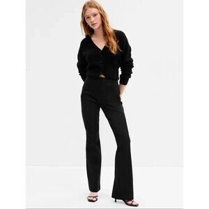 New Gap High-Rise Bi-Stretch Fitted Flare Pants Size 10 Black Comfortable NWT‎
